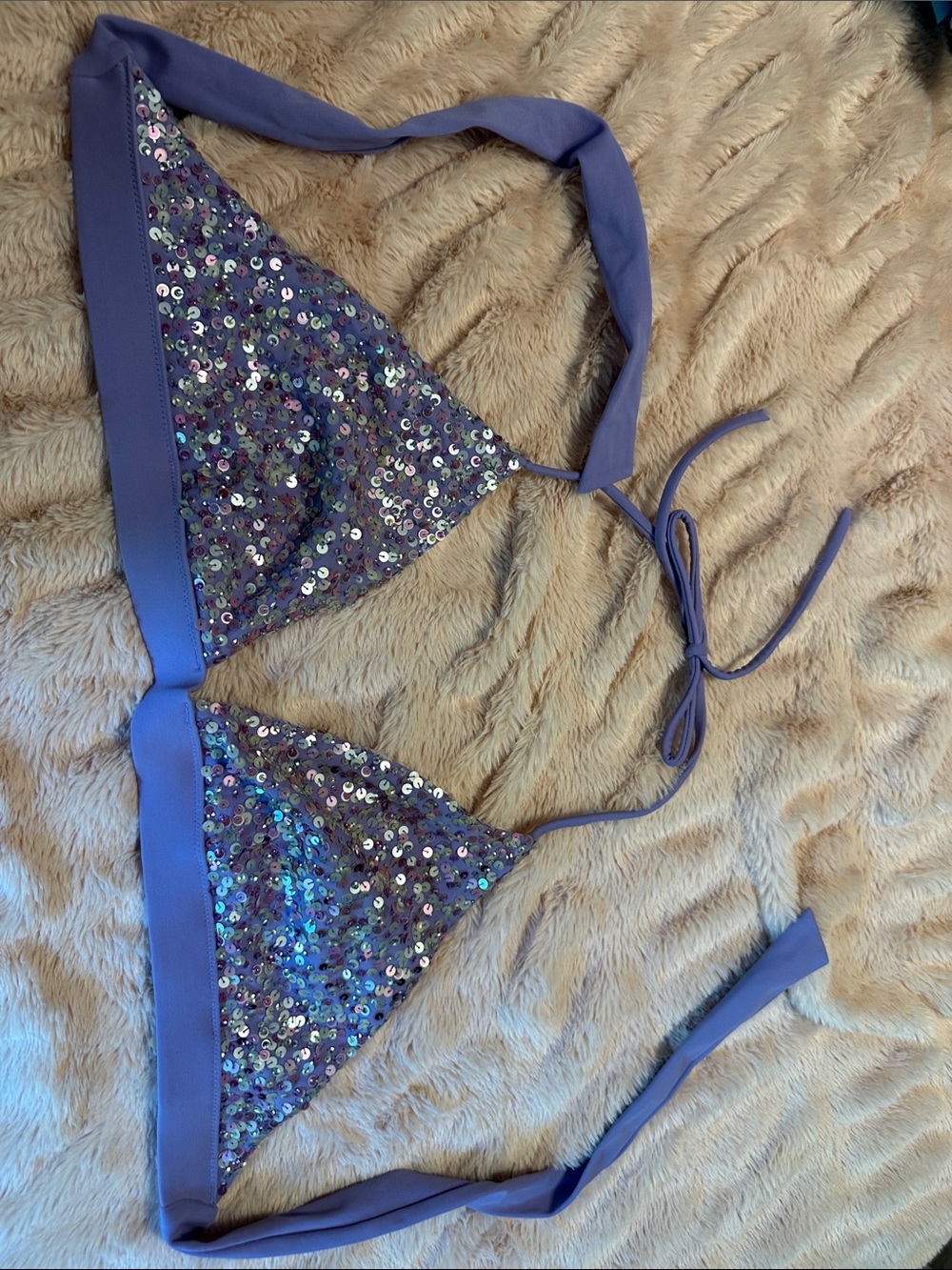 Victoria’s Secret purple sequin halter tie bikini top - size Large
